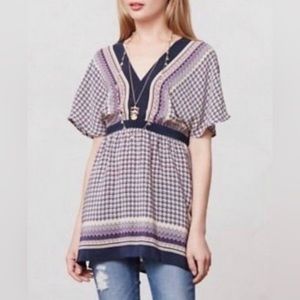 Anthropologie Meadow Rue 100% Silk Tunic Top Scarf Blouse size XS